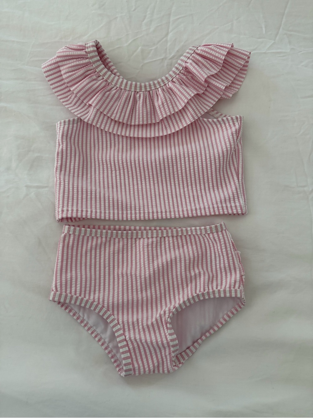 Ruffle Butts Pink and White Striped Ruffle Bikini Set